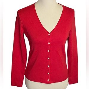 Charter Club Petite Red V Neck Button Down Sweater